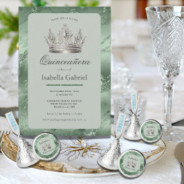 Salie Groen Metallic Tiara Elegant Quinceañera Kaart