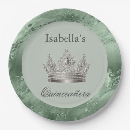 Salie Groen Metallic Zilver Tiara Kroon Quinceañer Papieren Bordje