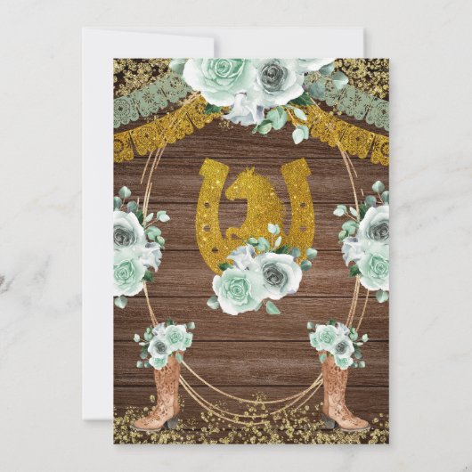 Salie Groen Mexicaans Quinceañera Rustiek Hout Kaart (Achterkant)