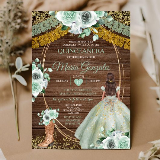 Salie Groen Mexicaans Quinceañera Rustiek Hout Kaart