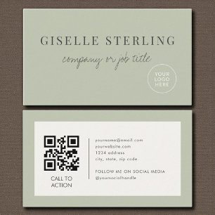 Salie groen minimalistisch bedrijfslogo QR-code Visitekaartje