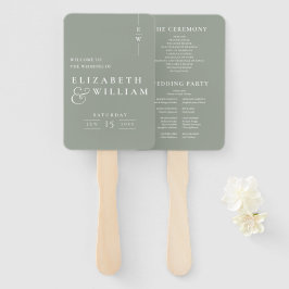 Salie groen minimalistisch monogram trouwprogramma handwaaier