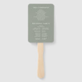 Salie groen minimalistisch monogram trouwprogramma handwaaier (Achterkant)