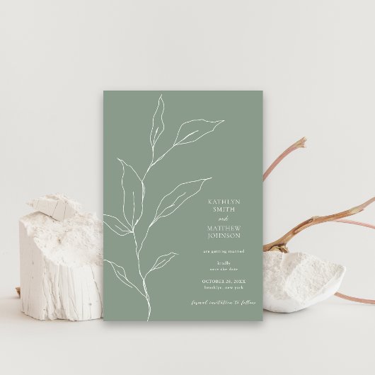 Salie Groen Minimalistisch Olijfblad Tak groen Save The Date