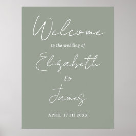 Salie groen minimalistisch script huwelijks welkom poster