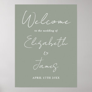 Salie groen minimalistisch script huwelijks welkom poster