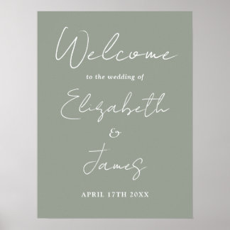 Salie groen minimalistisch script huwelijks welkom poster