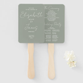 Salie groen minimalistisch script huwelijksprogram handwaaier