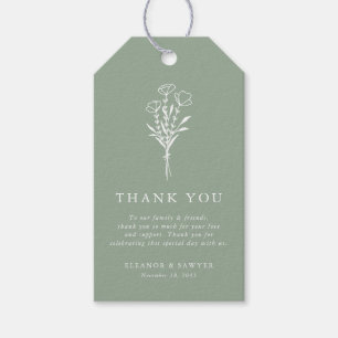 Salie Groen Minimalistische Bloemen Boeket Huwelij Cadeaulabel