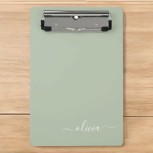 Salie Groen Minimalistische Moderne Monogram Elega Mini Klembord