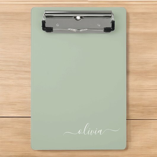 Salie Groen Minimalistische Moderne Monogram Elega Mini Klembord