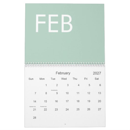 Salie Groen Moderne Minimalist Kalender (Feb 2027)