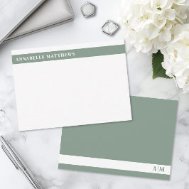 Salie Groen Moderne Minimalistische Naam Monogram Notitiekaartje