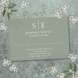 Salie Groen Moderne Monogram Huwelijk RSVP Kaartje