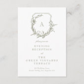 salie groen monogram kuif Bruiloft Receptie Informatiekaartje (Voorkant)