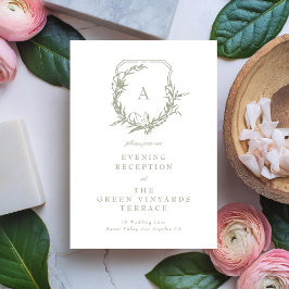 salie groen monogram kuif Bruiloft Receptie Informatiekaartje