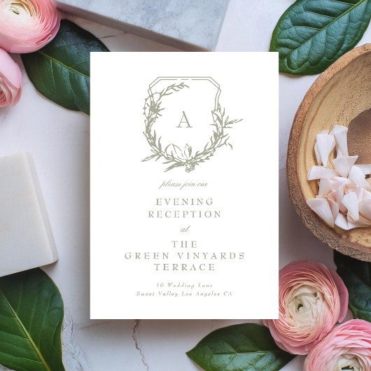 salie groen monogram kuif Bruiloft Receptie Informatiekaartje