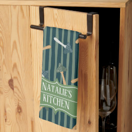  Salie Groen Monogram Paddestoel Patroon Retro Theedoek