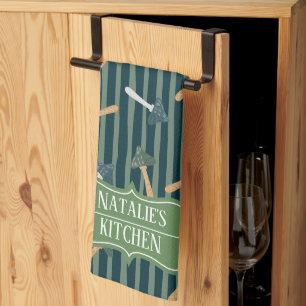  Salie Groen Monogram Paddestoel Patroon Retro Theedoek