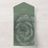 Salie groen monogram succulent bruiloft all in one uitnodiging (Binnen)