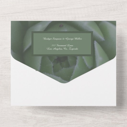 Salie groen monogram succulent bruiloft all in one uitnodiging (Achterkant)