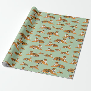 Salie Groen Oranje Jungle Tijger Dierenpatroon  Cadeaupapier