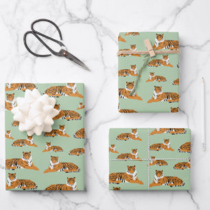 Salie Groen Oranje Jungle Tijger Dierenpatroon Inpakpapier Vel