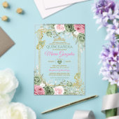 Salie Groen Quinceañera Roze Gouden Kroon Vlinder Acryl Uitnodigingen (Insitu (Huwelijk))