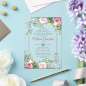 Salie Groen Quinceañera Roze Zilveren Kroonvlinder Acryl Uitnodigingen (Insitu (Huwelijk))