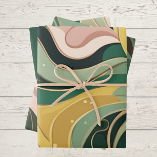 Salie groen roze abstract Wrapping Paper 3 vellen