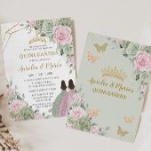 Salie Groen Roze Bloem Quinceañera Tweeling Vlinde Kaart