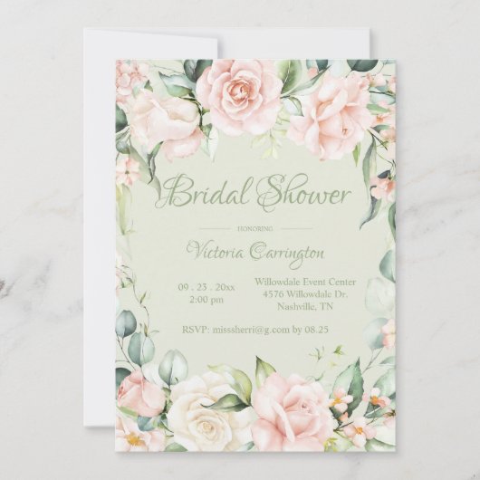 Salie Groen & Roze Bloemen Elegant Vrijgezellenfee Kaart (Voorkant)