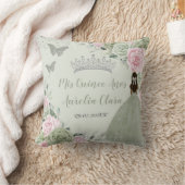 Salie Groen Roze Bloemen Zilver Quinceañera Keepsa Kussen (Deken)