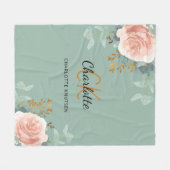 Salie groen roze bloemengroen monogram naam fleece deken (Voorkant (Horizontaal))