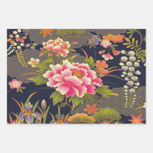 Salie Groen Roze Japans Kimono Bloemen Decoupage Inpakpapier Vel