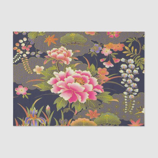 Salie Groen Roze Japans Kimono Bloemen Decoupage Tissuepapier (Voorkant)