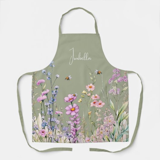 Salie groen roze paarse wilde bloemen naam schort (Voorkant)