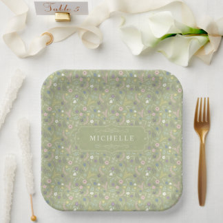 Salie Groen Roze Witte Bloemen Bloemrijk Boho Patr Papieren Bordje