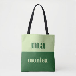 Salie groen schrift monogram initiaal boodschappen tote bag