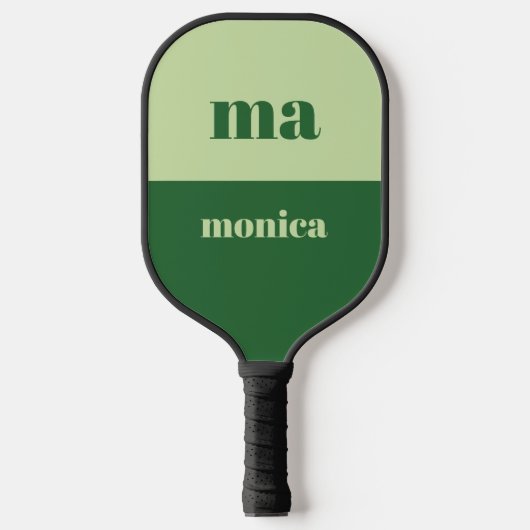 Salie groen schrift monogram initiaal pickleball paddle (Voorkant)