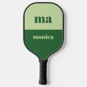 Salie groen schrift monogram initiaal pickleball paddle (Achterkant)