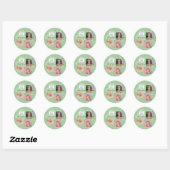 Salie groen script 3 foto doula diensten ronde sticker (Vel)