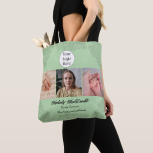 Salie groen script 3 foto doula diensten tote bag