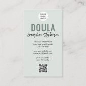 Salie Groen Script Logo QR Code Foto DOULA Visitekaartje (Achterkant)