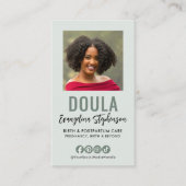 Salie Groen Script Logo QR Code Foto DOULA Visitekaartje (Voorkant)