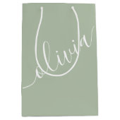 Salie Groen Script Minimalistische Monogram Elegan Medium Cadeauzakje (Voorkant)