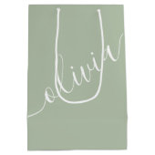 Salie Groen Script Minimalistische Monogram Elegan Medium Cadeauzakje (Achterkant)