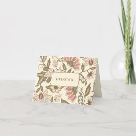 Salie Groen Stof Roze Vintage Bloem  Bedankkaart