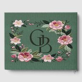 salie groen & stoffig roos Geborduurd Bloem Huweli Gastenboek (Achterkant)