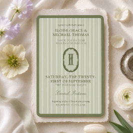 Salie Groen Streep Monogram Huwelijk Kaart